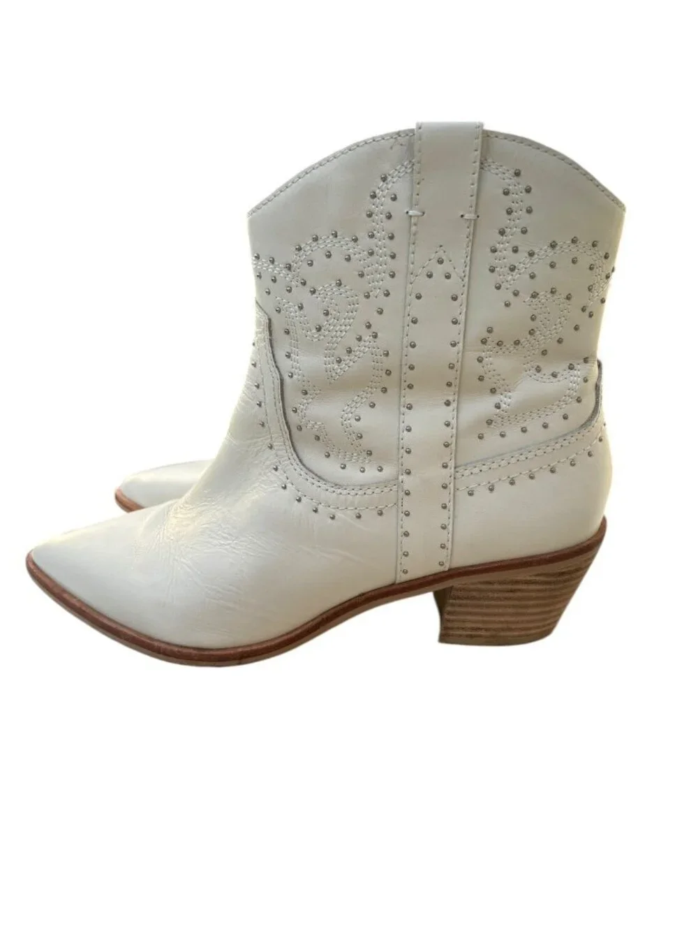 Dolce Vita Solow Stud Off White Leather Western Boot Womens 9.5 Cowgirl Core